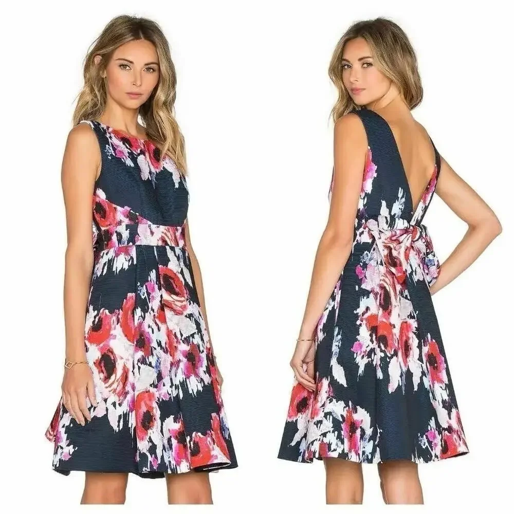 Kate Spade Hazy Floral Fit & Flare Open Back Dress Ink Multi - Size: 12